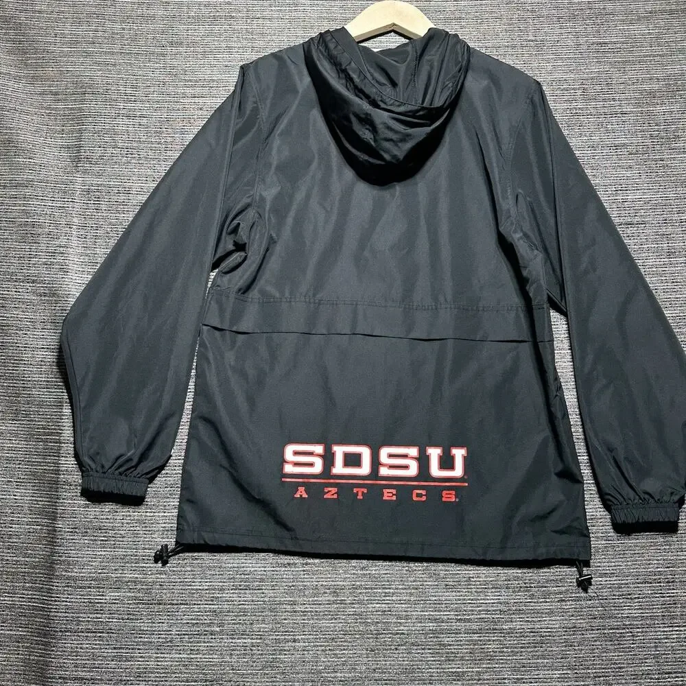 SDSU Jacket Adult Small Black Full Zip Windbreaker San Diego State Hooded Univer